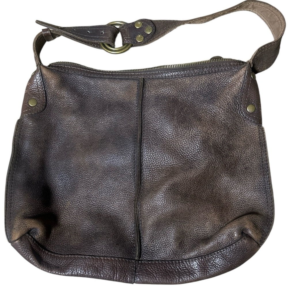 Lucky Brand Dark Brown Vintage Inspired Distressed Leather Slouchy Hobo Bag Y2K